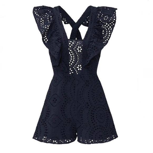 KEEPSAKE THE LABEL NAVY EMBROIDERED EYELET ROMPER - Picture 9 of 10